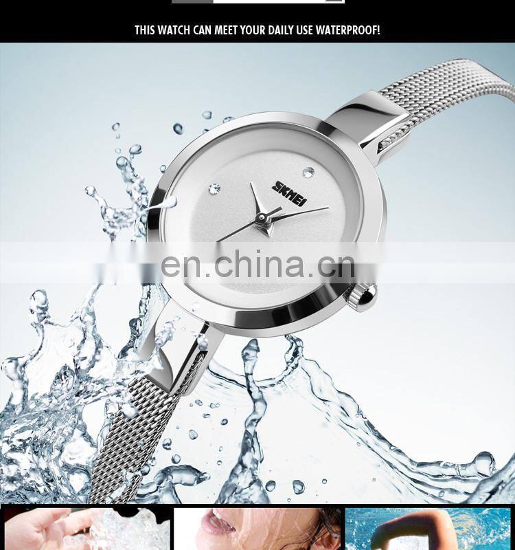 Skmei 1390 luxury gold quartz movement stainless steel strap 3 ATM wrist watch women montre femme