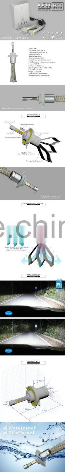 Factory supplier white color 6000k R3A 40w 4800lm h4 led high low beam h13 led headlight