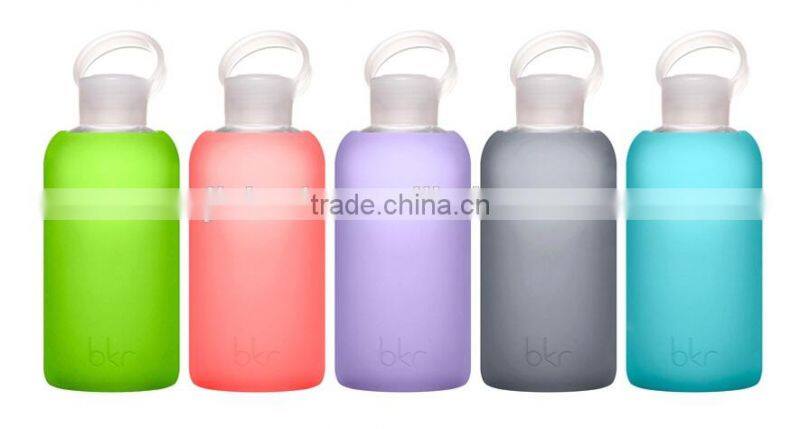 New style glass aquare bottle with silicone, transparent mug, colorful