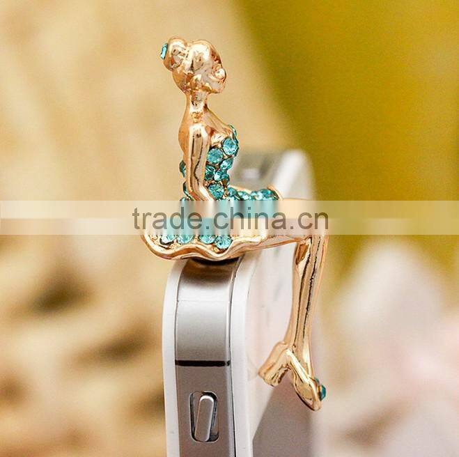 bling bling angel girl anti dust plug charm, Diamond Bling Floral Anti Dust Earphone Jack Plug Stopper Cap for iPhone 3.5mm