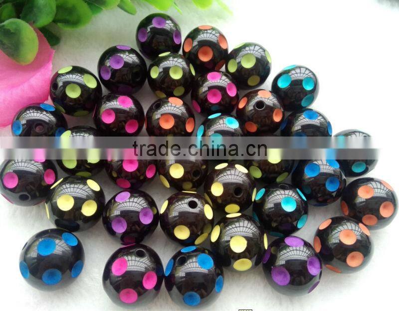 Fashion Large Big Size Polka Dot Beads, 20MM Round Acrylic Resin Dip Dot Beads, Black Halloween Rec dot Resin Beads for Jewelry