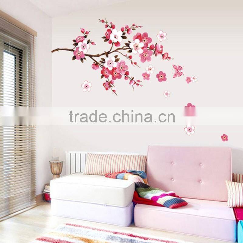 ZY6008 Cherry Blossom Wall Poster Waterproof Background Wall Sticker Stickers for Living room Bedroom Cafe Home Decor Decal Deca