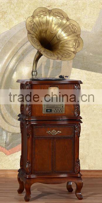 Antique wooden phonograph with bluetooth vinyl record player made in China