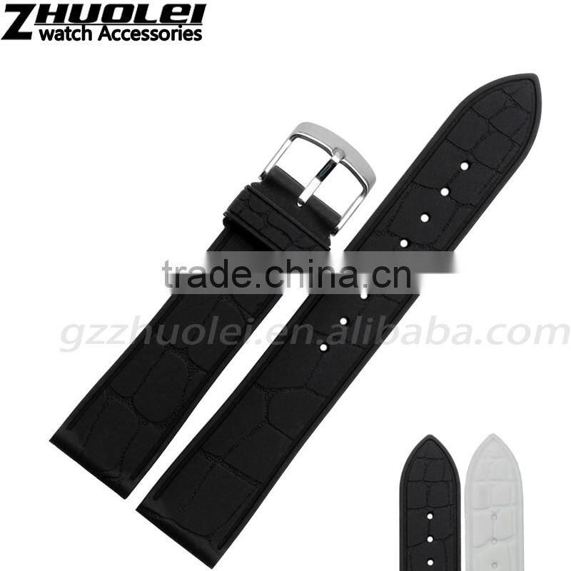 20mm waterproof black white rubber watch strap Wholesale 3PCS
