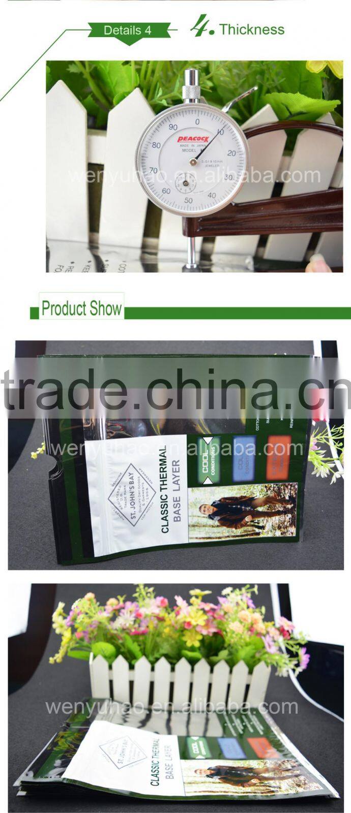 factory price custom zipper plastic packing bag with tear notch / high quality gravure printing pouch