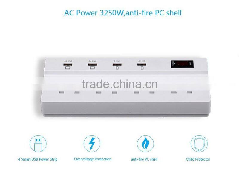 uk type 3 pin plug multi usb extension socket 4 power outlet 100v -250v 1.8m cord