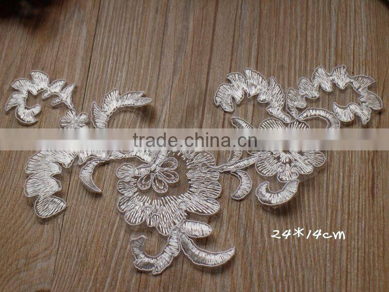 Wholesale Wedding Gown White Lace Applique,White Embroidery Bridal Lace Applique