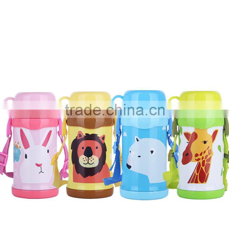 New style cartoon Children Stainless steel Vacuum Flask with plastic cup