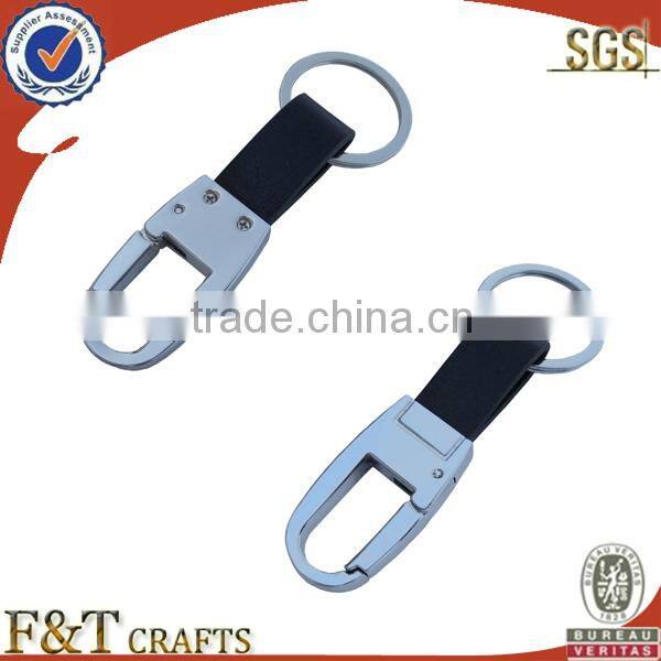 zinc alloy plain real leather custom shape keychain with strap for men