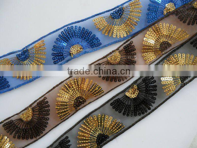 Multicolourful organza embroidery lace ribbon trim