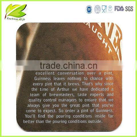 Promotional Paper Coaster / absorbent paper beer coaster for Hotel