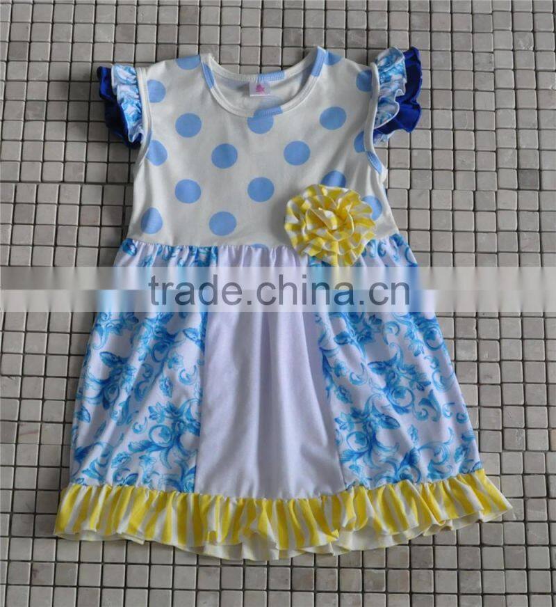 Kids Girls Clothing 2016 Child Fall Outfits Stripe Ruffle Dress Sun Flower Boutique