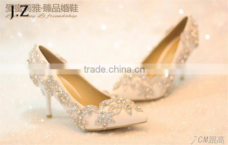 OW14 New design Wedding shoes crystal low heel shoes
