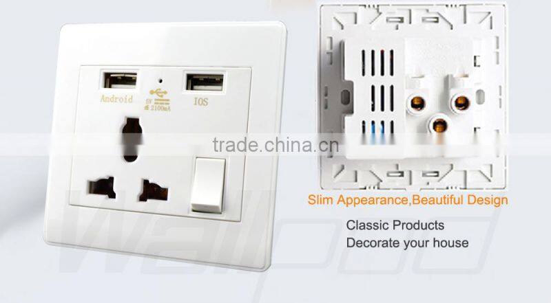 New Arrival Wallpad PC110~250V Electrical Universal Socket with Usb Charger Ports 2100ma USB Power Wall Light Socket eu uk