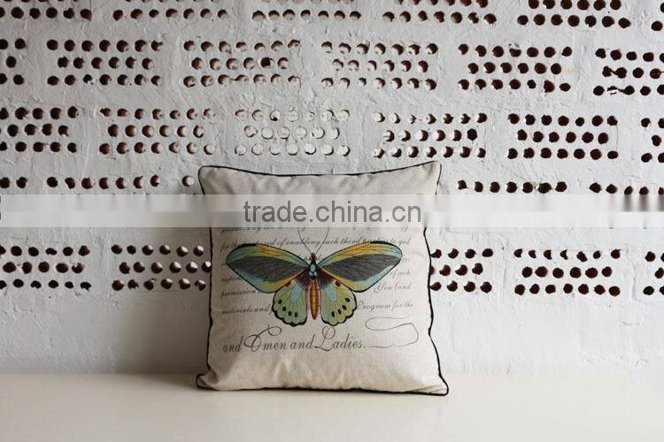 retro elegant design100% linen cotton butterfly printed sofa home decor back rest cushion cushion cover