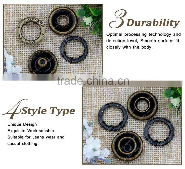 Big Size Custom Logo Engraved Metal Ring Prong Snap Button for Jeans