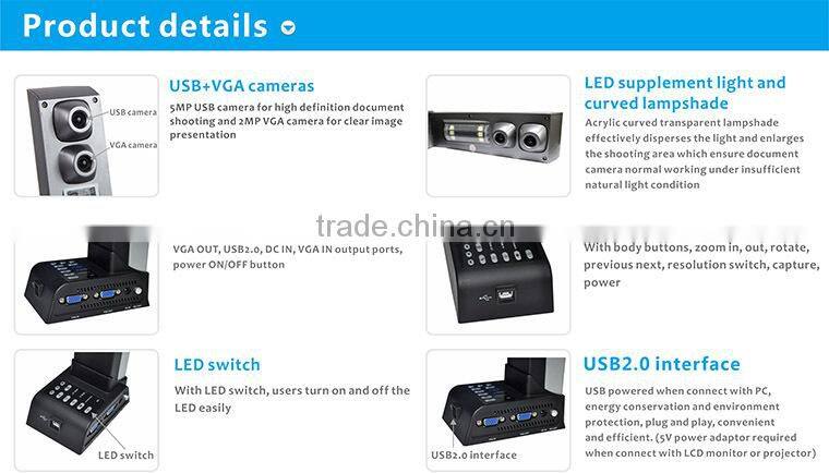 Education visualizer remote control support A4 document camera