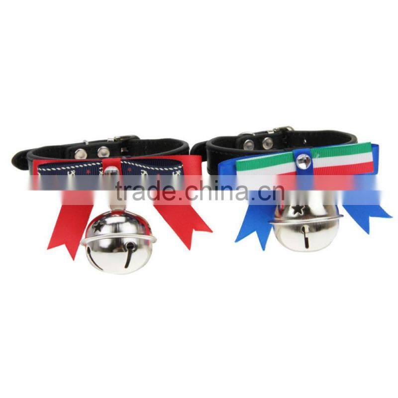 Dogs Puppy Cat Adjustable PU Leather Pet Collar With Bell Bowknot Neck Strap