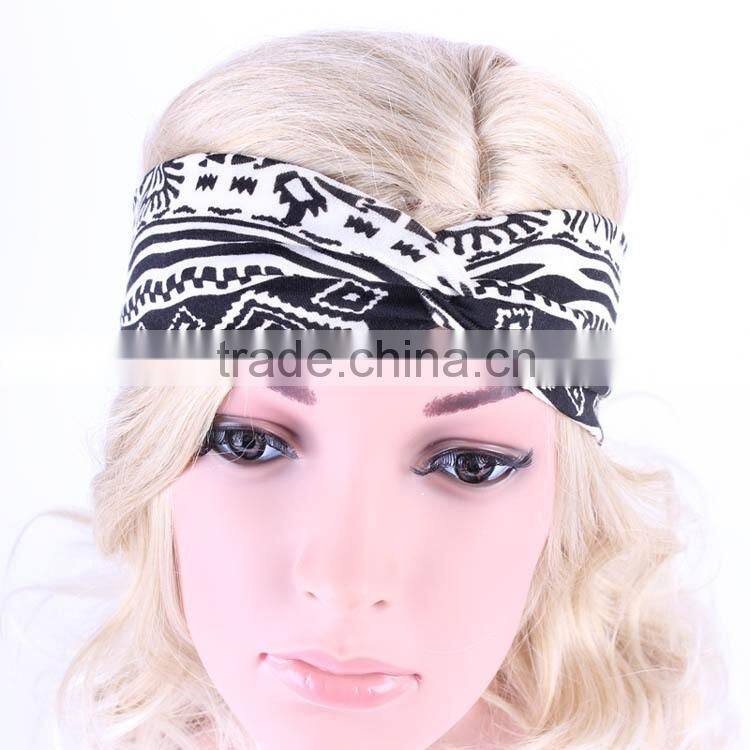 bohemian black white printing yoga sports head band