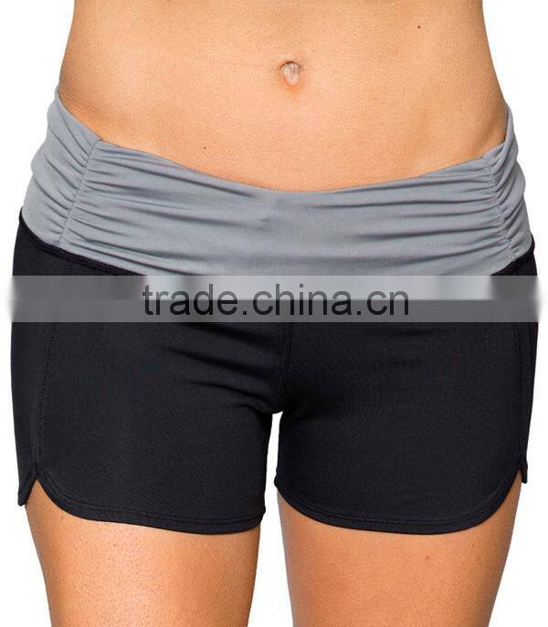 custom plain 88% nylon 12% spandex two colors tight lady yoga shorts