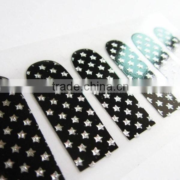Custom sliver star metallic 2d nail wrap rhinestone nail sticker manufacturer 20 tips/sheet with test EN71-3