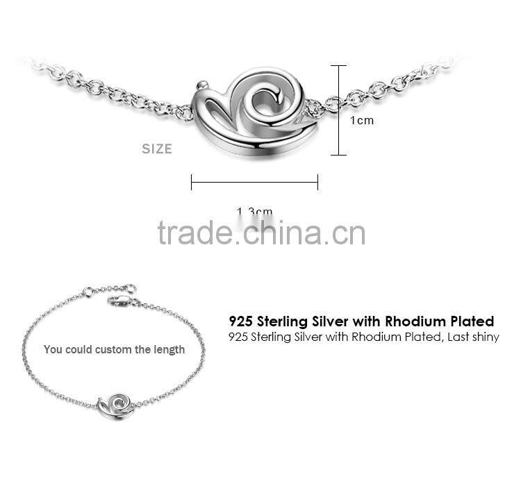 Signd 925 Sterling Silver Snail Charm Chain Link Bracelet