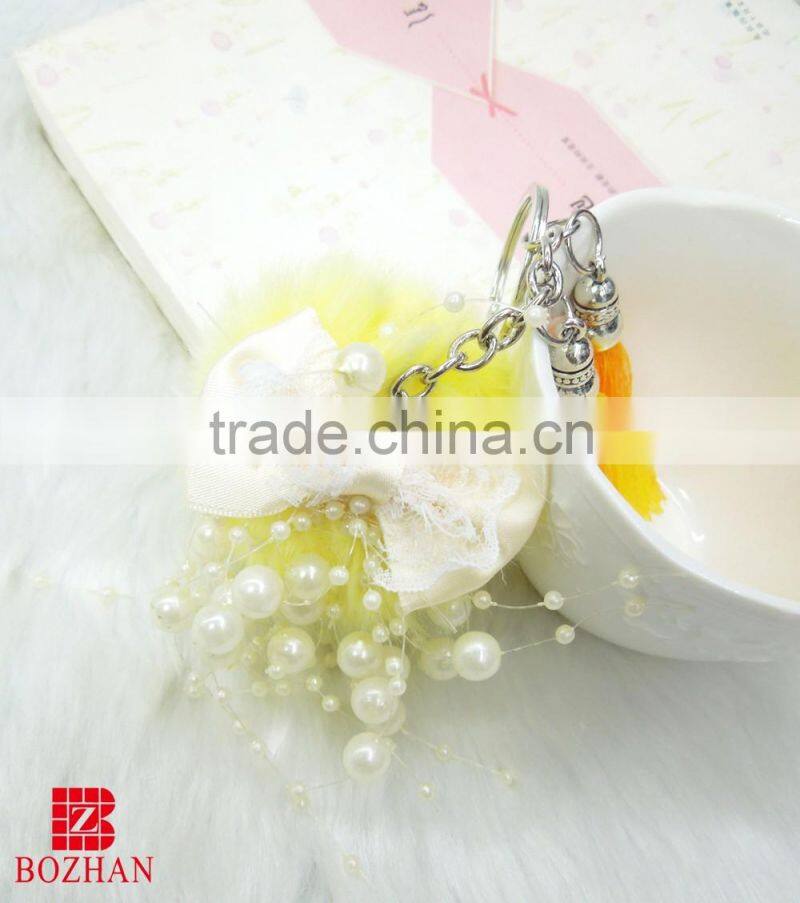 Yellow plush pom pom keychain for decoration