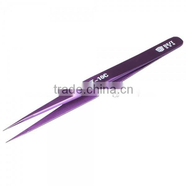 BST-10C Stainless Steel Highly Precision Tweezers Pro Tool Tweezers Purple