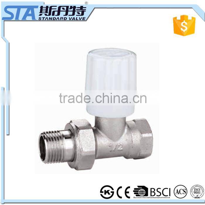 ART.5035 China factory low price lead free customized forged npt brass male threaded angle radiator valve with white handle