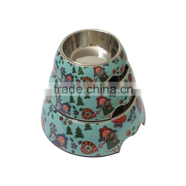 Chi-buy Blue cartoon girl Detachable Dual Melamine Pet Bowl antiskid Dog cat food water Bowl,M Size:5.12"LX6.89"WX2.36"H