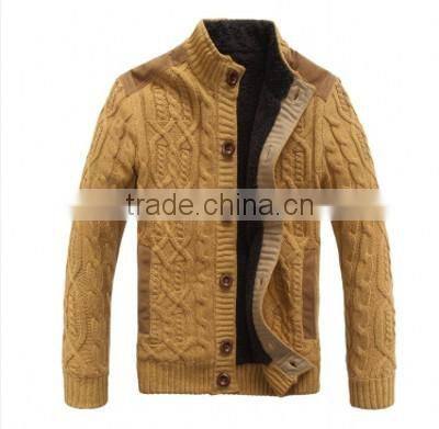 Import direct from china man long sleeve cardigan coat with button and lining 100%cotton cable machine knitted sweater