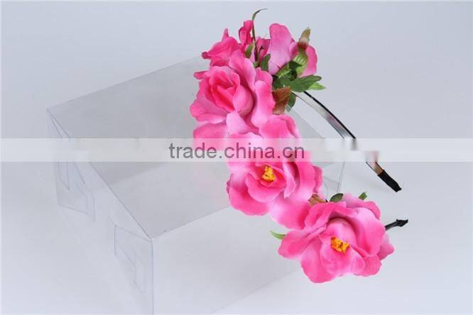 Bulk cheap cute hair accessories, kawaii light rose pink fabric frilly flower headbands for girls