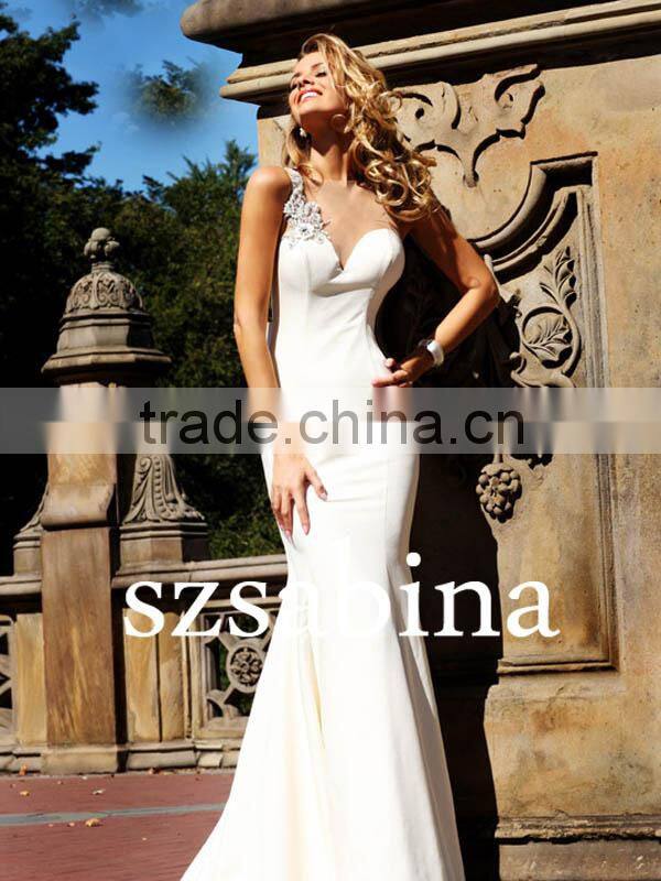 E0207 Bare Back Cut Mermaid Elegant Full Figure Big Bow One Shoulder Evening Dresses