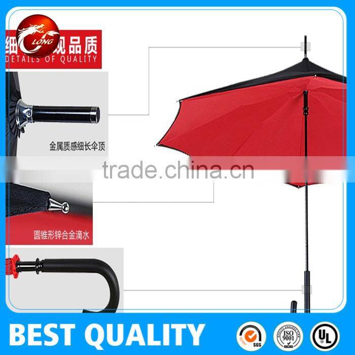 Windproof Reverse Folding Double Layer Inverted Umbrella,Self Standing Inside Out Rain Protection Umbrella with C-shaped Handle