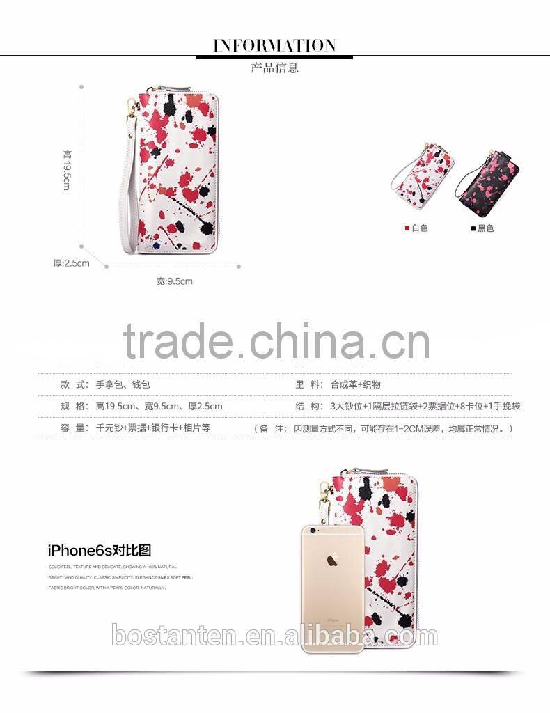 zipper nice painting evening clutch women wallet leather with hand strap