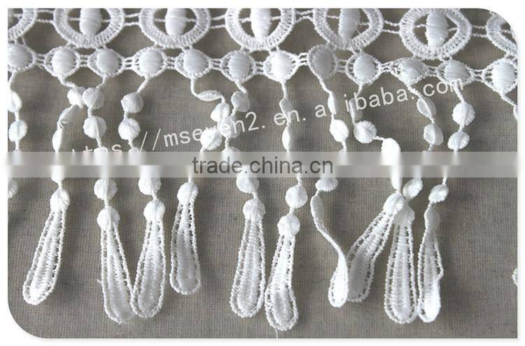 Special design 12.5cm width polyester macrame fringe lace trim water soluble