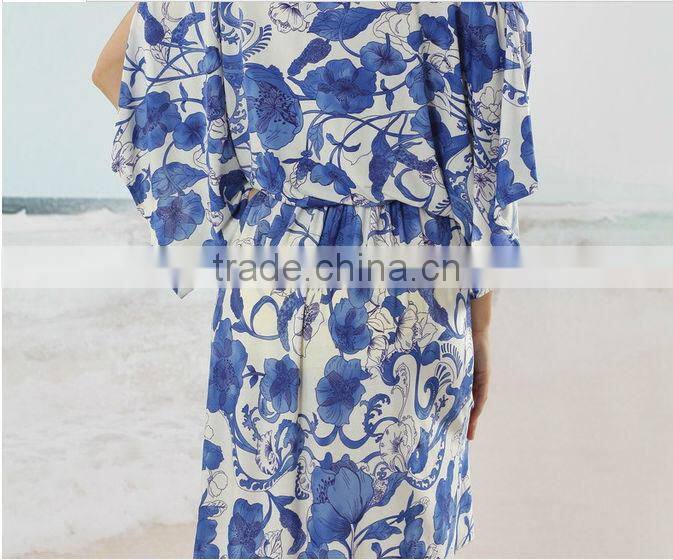 Womens Fashion Blue White Porcelain Beach Dress Vintage Retro Fashion Casual Swimsuit Bikini Cover Skirt