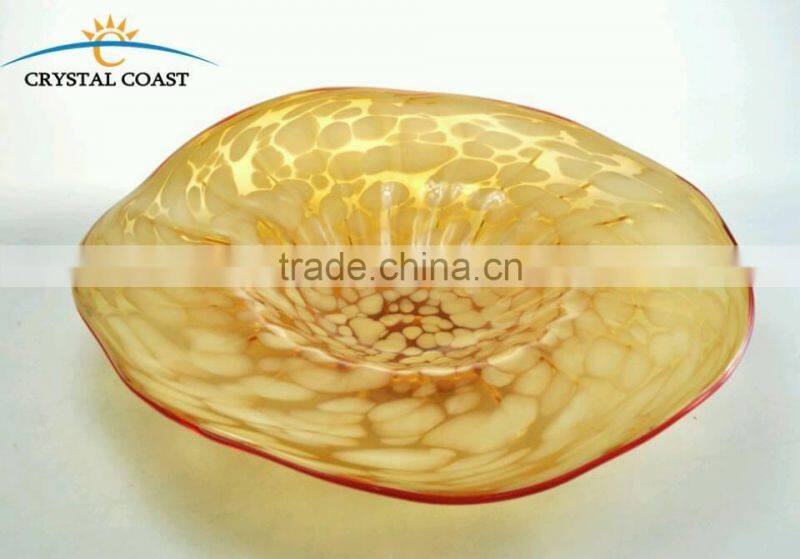 murano glass plate wholesale;colored decorative fruit and nut plate;cobalt blue and green art plate