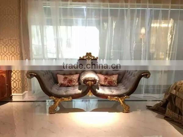 Vintage Royal Style Castle Sofa Couch Antique Castle Style Upholstery Chaise Lounge Imperial Wood Carved Two Seat Lounge Chair