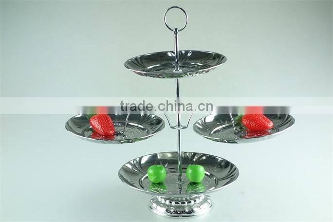 stainless steel hot new portable decorative fruit and cake plate with 4 layers