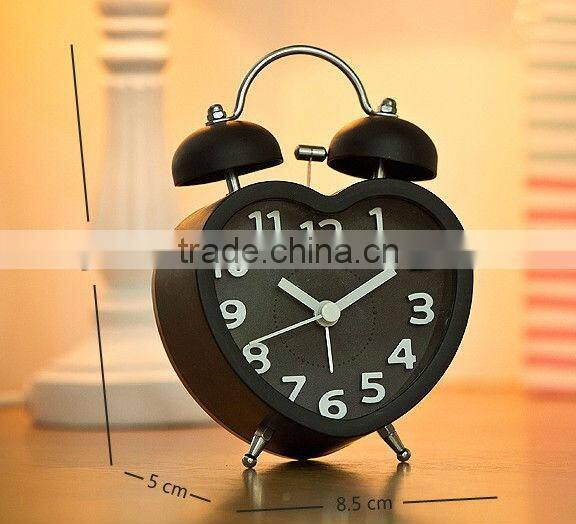 Supply creative retro twin bell alarm clock / heart-shaped alarm clock