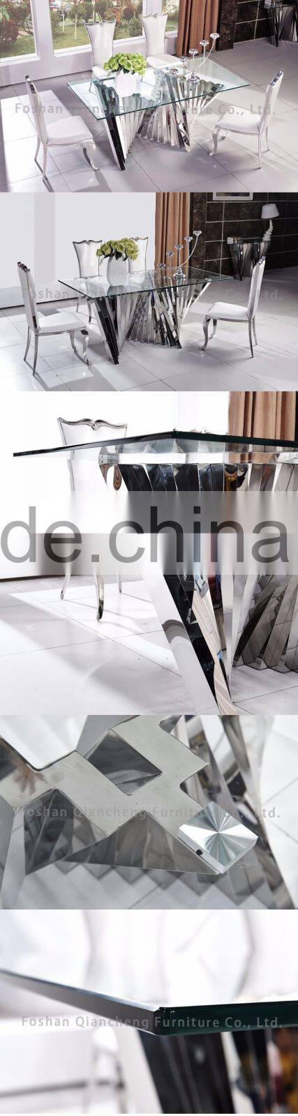 Fashion tempered glass stainless steel dining table and chair sets