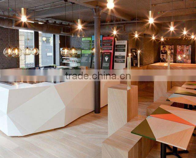 Piblic place airport acrylic solid surface counter solid wood food kiosk