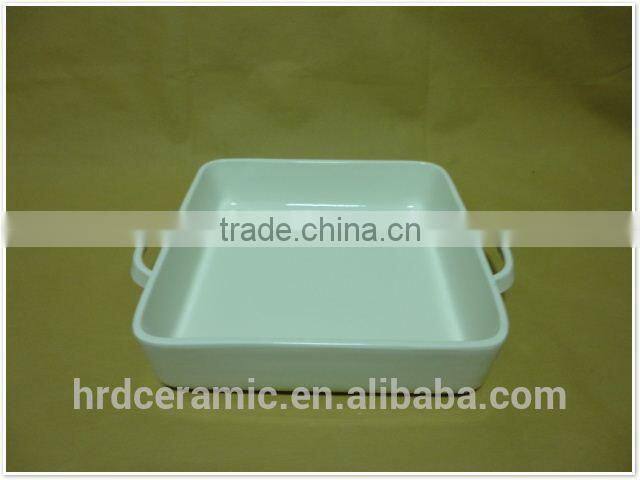 Customized logo rectangular white ceramic bakeware with handles