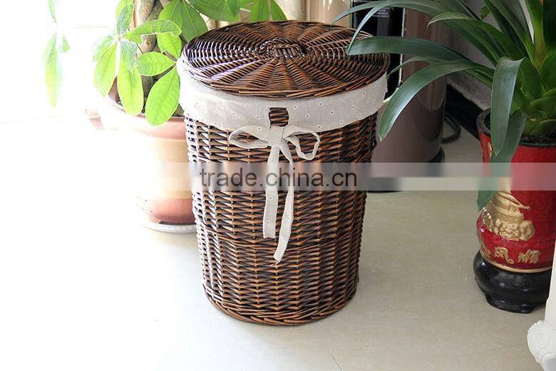Handmake wooden laundry wicker basket cabinet