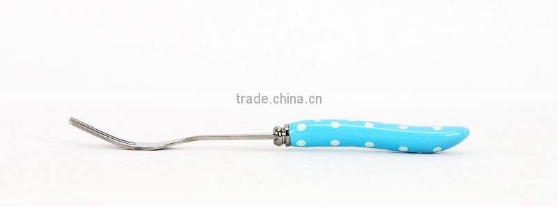 Stainless Steel white polka dot of ceramic handle Zakka spoon and fork