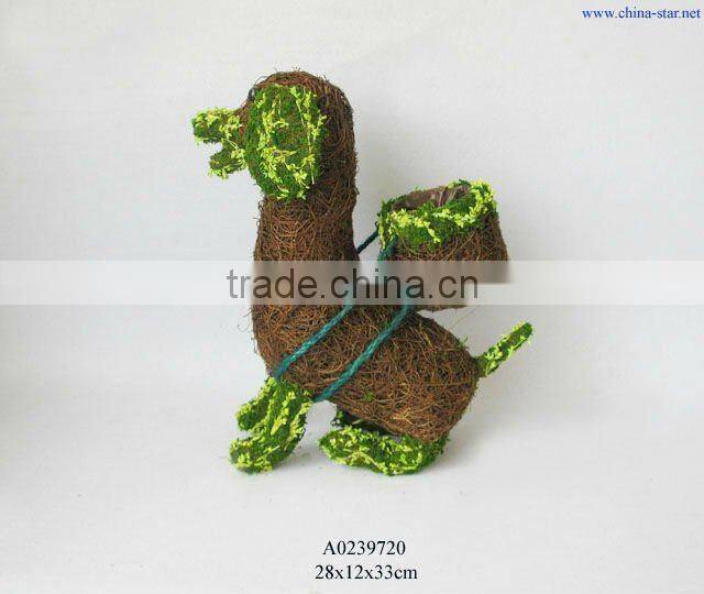 rattan dog outdoor planter with moss decoration