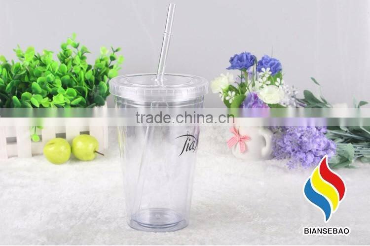 customized design PS clear tumbler with straw for promotion