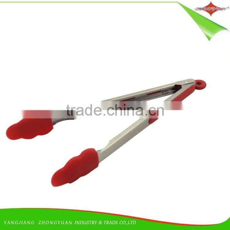 ZY-H2032 Kitchen Cooking Utensils Red Silicone Stainless Steel food Tongs