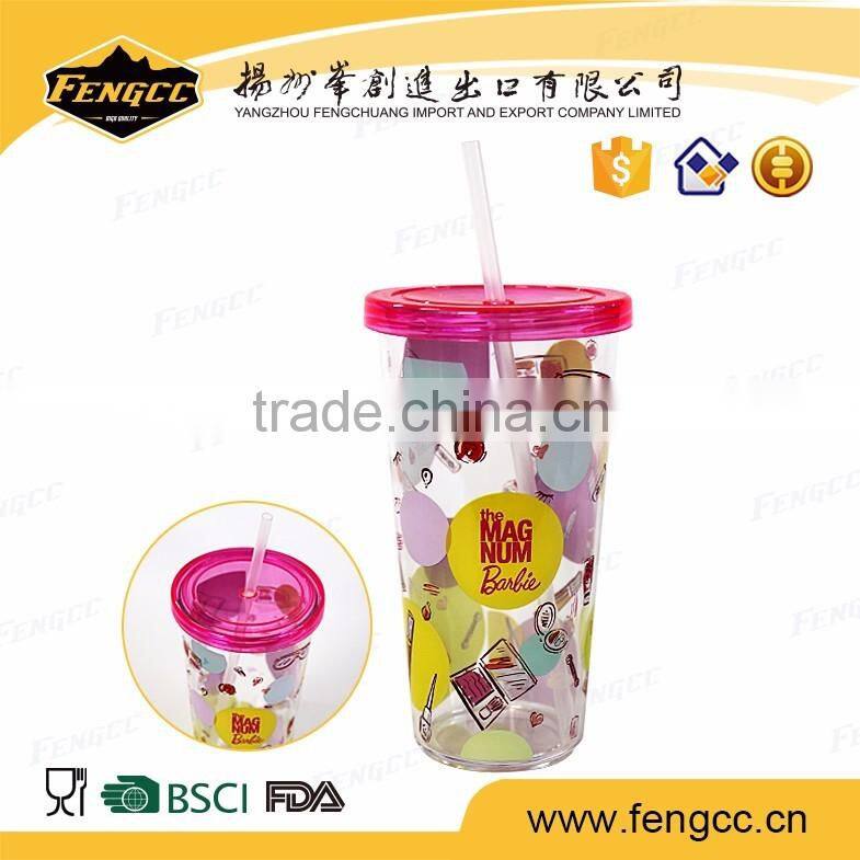 Alibaba trade assurance Unbreakable reusable food grade hard plastic cup with lid and straw